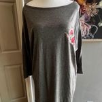 Gray Pajama Top With Pink Floral Applique 3/4 Sleeves Cozy Loungewear NWT Size L Photo 0