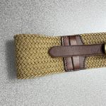 Linea Pelle Cotton Leather Belt S/M Gold Woven Brass Buckle 2.25in Wide Photo 1