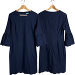 J. McLaughlin Elle Sheath Dress Women's 4 Navy Scalloped Hem Bell Sleeves Career Photo 2