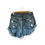 Impressions Distressed Denim Shorts Frayed Hem Ripped High Waist Blue Festival Cute Photo 4