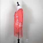 Swim Coverup Lace Up Fringe Quarter Sleeve Photo 3