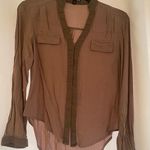 EXPRESS Brown Buttoned Blouse with Mandarin Collar Photo 0