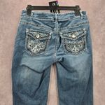 None 017. Blue Embroidered Stud Rhinestone Straight Leg Stitch Denim Pants Jeans 10 Photo 4