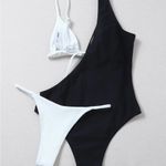 NWT 3 piece bathing suit ribbed white Size Large Black Photo 1