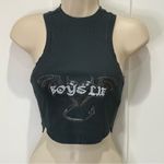 Boys Lie Tank Top One Size Black Bat Ribbed Crop Studded Gothic Y2K Streetwear Photo 3
