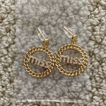 NEW Gold Plated “Miss” Glitter Circle Chain Earrings Glam Party Braided NIB Photo 1