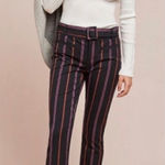 Anthropologie  the Essential Slim Black Striped Belted Trouser Pants Photo 0