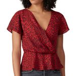 Fame and Partners Women’s Red The Laura Top Wrap Blouse Flutter Sleeves Size 0 Photo 0