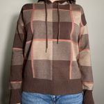 Rachel Rachel Roy Brown Checkered Plaid Hoodie Sweater Size Medium NWT Photo 0