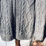 100% Wool Charcoal Grey Hooded Cable Knit Zip Up Sweater Jacket Gray Photo 2