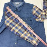 Country Store Cotton blend Denim Shirt with Plaid Sleeves Size 1X Blue Photo 5