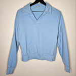 Sporty & Rich Leisure Collared Pullover Sweater in Small Light‎ Blue Cropped Photo 0