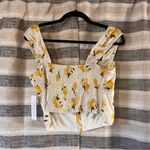 Kirious  Tan Lemon‎ Print Lace Up Crop Top Size XL Photo 1