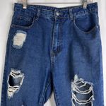 SheIn Denim Blue Jeans Baggy Ripped High Rise Boyfriend Style Size Large Photo 2