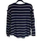 cupio  Navy White Stripe Long Sleeve Ruffle Button Detail Top Size S Photo 6