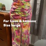 For Love & Lemons Pia Floral Midi Skirt Pink Cutout Waistband Cinched Size L Photo 1