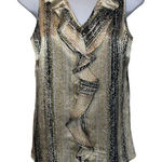 The Limited  XS Green Snakeskin Shimmer Print Ruffle Front Blouse Top Work Office Photo 0