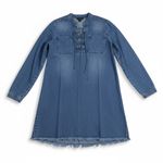 Wet Seal Wet‎ Seal Denim Dress XS Long Sleeve Lace Up Fringe Hem Casual Shirt Dress Photo 1