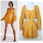 Free People  Jael Printed Mini Dress Size Medium Cut Out sides Yellow Floral Photo 1