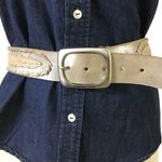 Calvin Klein brown silver leather belt WOMENS MEDIUM 34”-38” Stitching Photo 0