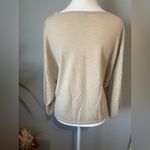 Garnet Hill 100% Merino Wool Pointelle Blouson-Sleeve Sweater neutral beige Photo 4