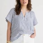 J.Crew Flutter-sleeve Linen V-neck Top In Stripe Size S Photo 0