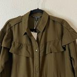 ZARA TRF OUTERWEAR Shacket Shirt Jacket Ruffle NEW Olive Green Size Large Photo 7
