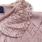 Vintage Knit Embroidered Hoodie Sweater Oatmeal Pink Floral Cropped Crochet Size M Photo 5