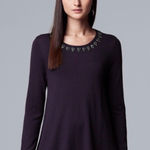 Simply Vera, Vera Wang Simply Vera Vera Wang Burgundy Sweater with Silver Accents Photo 0