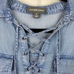 Alexander Jordan Long Sleeve Collared Denim Blue Top Lace Up Tie Front Pockets M Size M Photo 2