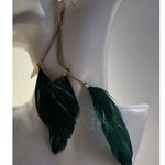 Vintage Dark Green Gold Dangling Real Feather Earrings Western Aztec Sz 7” Photo 9