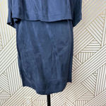 Apiece Apart Dress Cape Sleeve Layered Sheath Tasseled Cupro Navy Blue Size 6 Photo 3