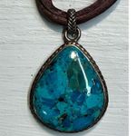 BARSE Vtg 925  Genuine Teardrop Turquoise Pendent Brown Leather Boho Necklace Photo 6