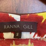 ANTHROPOLOGIE Ranna Gill Silk Kaftan Tunic Ikat Red & Yellow Beaded Size Small Red Photo 3