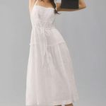 Anthropologie  Linen Square Neck Midi Dress White Lace Embroidered Eyelet Size S Photo 2