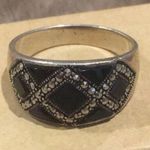 Onyx Vintage Black Marcasite Sterling Silver Mosaic Inlay Ring Sz 9 Photo 4