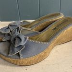Vtg American Eagle Women's Sz 8 Blue Denim Jean Fabric Slip On Wedge Sandals Photo 1
