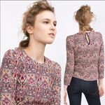 ZARA shiny jacquard metallic sweater keyhole top Photo 1