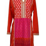 Khaadi Pret Embroidered Pakistani Kurta in Shades of Red, Pink, Orange, size 14 Red Photo 0