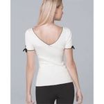 White House | Black Market WHBM | XS | KniT Top Short Sleeve Sweater Bow Detail Back V Womens Blouse Photo 3