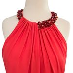 THEIA Coral Draped Halter Jeweled Neckline Lightweight Crepe Gown Ruched Size 12 Orange Photo 6