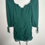 Lulus NWT  It Happened in Dublin Forest Green Ruched‎ Lace-up mini dress Sz XS Photo 4