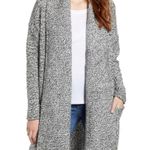 Caslon New Marled Knit Draped Open Front Cardigan Sweater Black White Photo 0