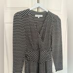 Trina Turk Black & White Squiggle Chevron Silk Long Sleeve Sheath Dress Size 2 Photo 3