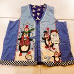 VTG handmade xl Penguin Christmas Vest Women Holiday Party Fun Snowman Lights Blue Photo 0