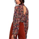 Free People  All Dolled Up Mesh Floral Long Sleeve Cropped Blouse XS Photo 1