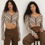 ZARA  brown & blue‎ striped button cropped cardigan women’s size M Photo 1