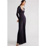 Free People NEW  Lady‎ Luck Jumpsuit knit wide leg pleated dark purple, M Photo 3