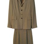 Ann Taylor Skirt Suit Womens Size 4P Beige Black Fully Lined Blazer Pencil Petit Photo 0