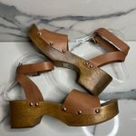 Lulus  | Women's Minimalist Brown Leather Strappy Wooden Willy Clog Sz 8.5 Photo 6